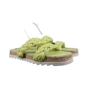 Marc Fisher Shoes Womens 6 Sandal Slides Double Woven Strap Leather Green Jaimee